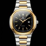 Gusalai Two Tone Gold Silver Quartz Watch for Men with Black Dial