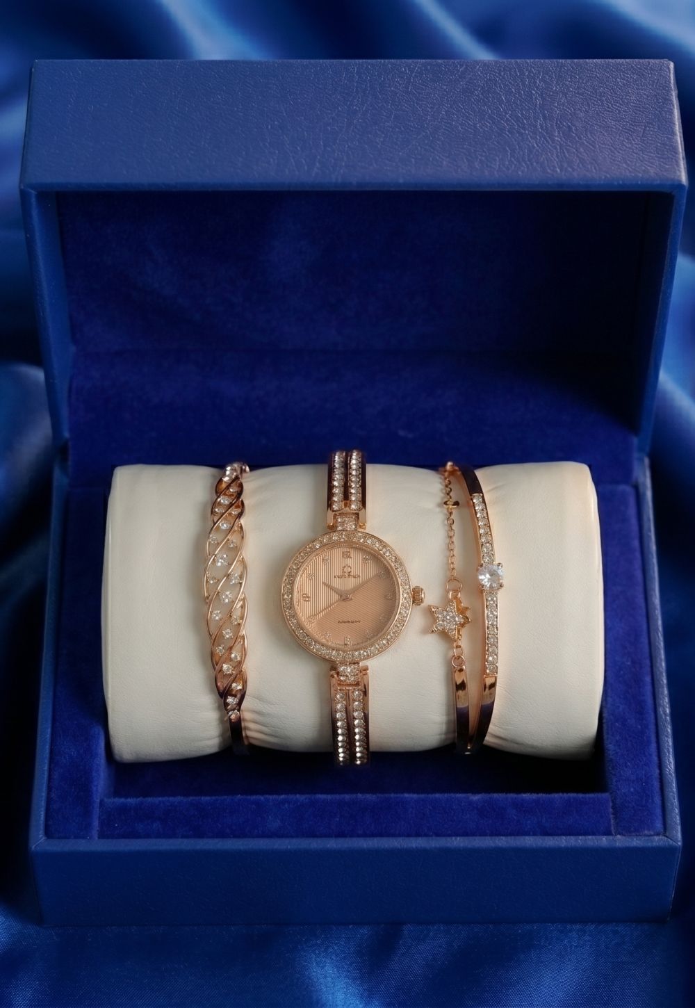 Rose Gold Women’s Quartz Watch & 3 Bracelet Gift Set