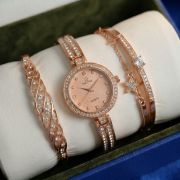 Rose Gold Women’s Quartz Watch & 3 Bracelet Gift Set