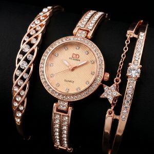 Rose Gold Women’s Quartz Watch & 3 Bracelet Gift Set