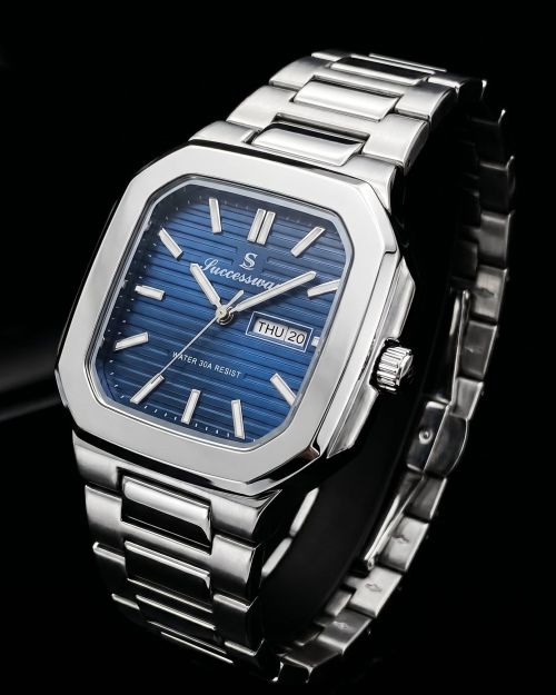 Successway silver blue square dial men’s watch