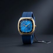 Bestwin Blue Dial Luxury Quartz Watch with Gold Bezel and Silicone Strap