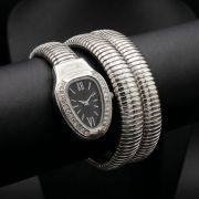 Silver crystal oval dial triple wrap bracelet watch for women