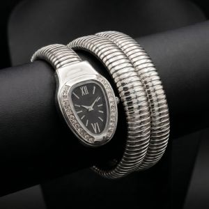 Silver crystal oval dial triple wrap bracelet watch for women