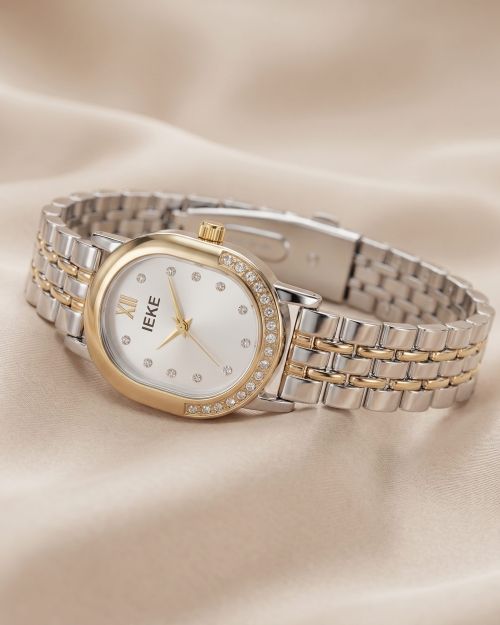 Two-Tone Silver and Gold Women’s Watch with Crystal Bezel