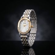 Two-Tone Silver and Gold Women’s Watch with Crystal Bezel