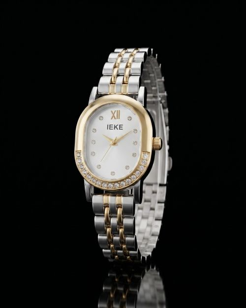 Two-Tone Silver and Gold Women’s Watch with Crystal Bezel