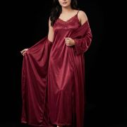 Women Plus Size Silk Nighty 2 Pc Nightwear Gown Robe
