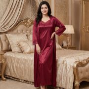 Women Plus Size Silk Nighty 2 Pc Nightwear Gown Robe