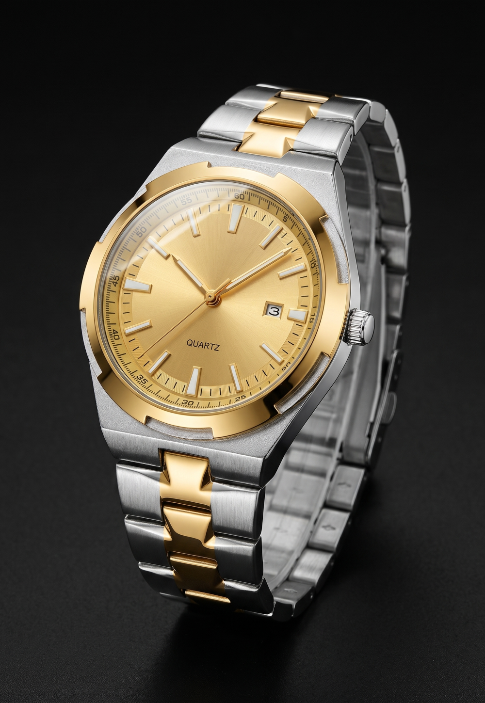 Gualai Gold Dial Two Tone Quartz Watch for Men