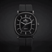 Revoli Black Cushion Dial Quartz Watch with Silicone Strap