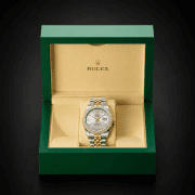Two-Tone Boy-Size Watch with Stone Bezel - Silver