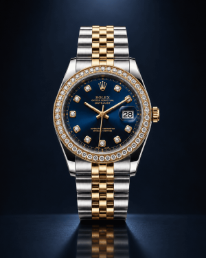 Two-Tone Boy-Size Watch with Stone Bezel