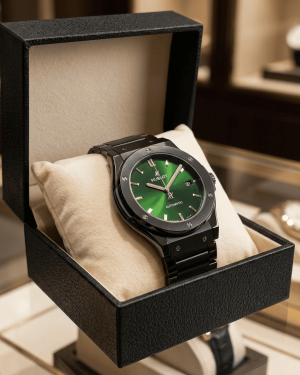 Angular Bezel Sunburst Dial Date Men’s Watch