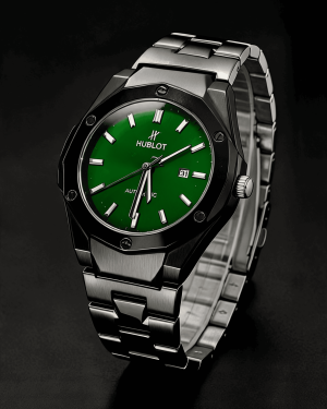 Angular Bezel Sunburst Dial Date Men’s Watch