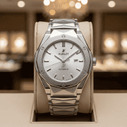 Angular Bezel Sunburst Dial Date Men’s Watch