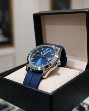Blue Sunburst Crystal Marker Date Quartz Men’s Watch