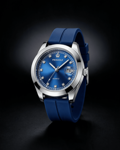 Blue Sunburst Crystal Marker Date Quartz Men’s Watch