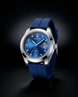 Blue Sunburst Crystal Marker Date Quartz Men’s Watch