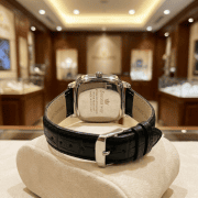 Cushion Case Day Date Leather-Style Strap Men’s Watch