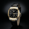 Cushion Case Day Date Leather-Style Strap Men’s Watch