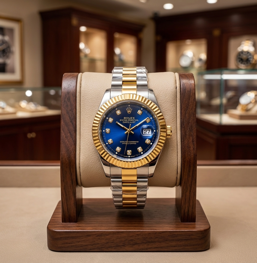Cushion Case Gold Bezel Multi Dial Men’s Watch