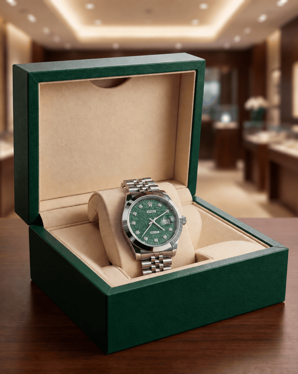 Geometric Pattern Dial Crystal Date Men’s Watch