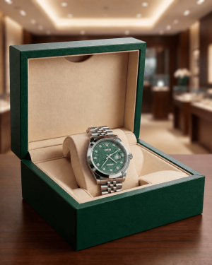 Geometric Pattern Dial Crystal Date Men’s Watch
