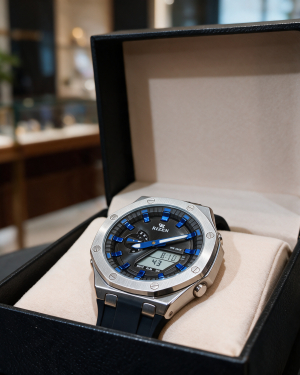 Octagonal Bezel Analog Digital Silicone Strap Men’s Watch
