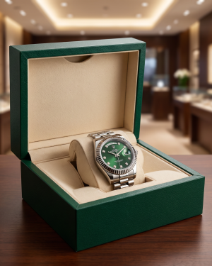 Regal Fluted Bezel Crystal Marker Magnified Date Men’s Watch